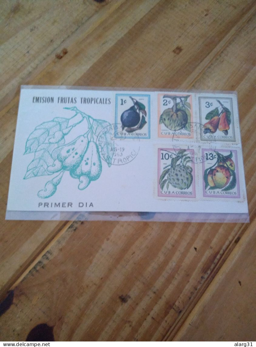Cuba 1963.fdc.tropical Fruits Yv 681/5.mango.anon.marañon.chirimoya.caimito.better.e7 Reg Post Conmems 1 Or 2 - Briefe U. Dokumente