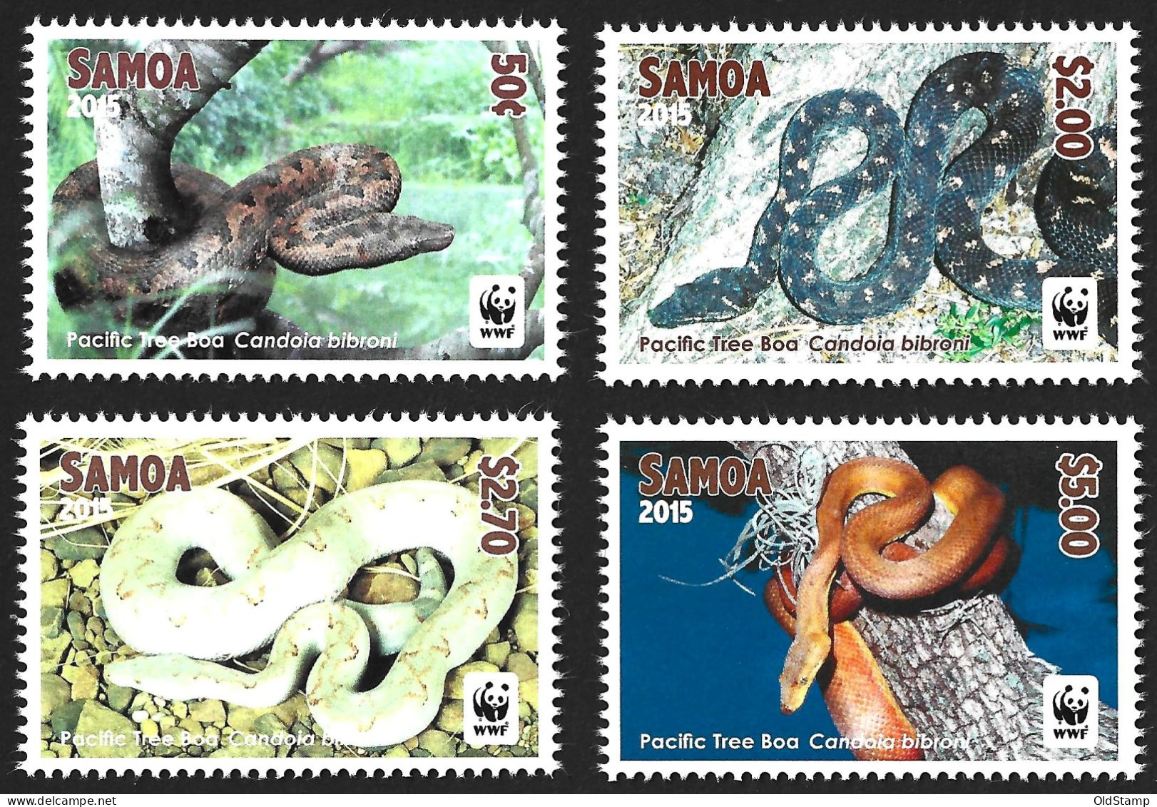 ANIMALS Samoa 2015 MNH Full Set Snakes WWF Reptiles PACIFIC TREE BOA Fauna Oceania Luxe Stamps Mi.# 1222-1225 - Serpents