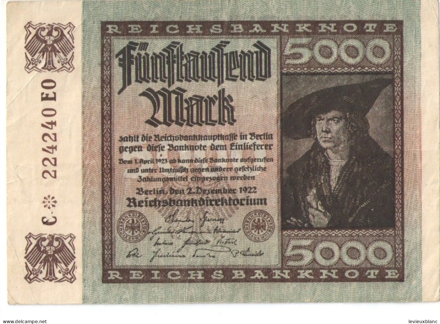 Billet De Banque Ancien/1Billet / Reichsbanknote/5 000 Fünthausend Mark/ Berlin/2 December 1922       BILL252 - 5000 Mark