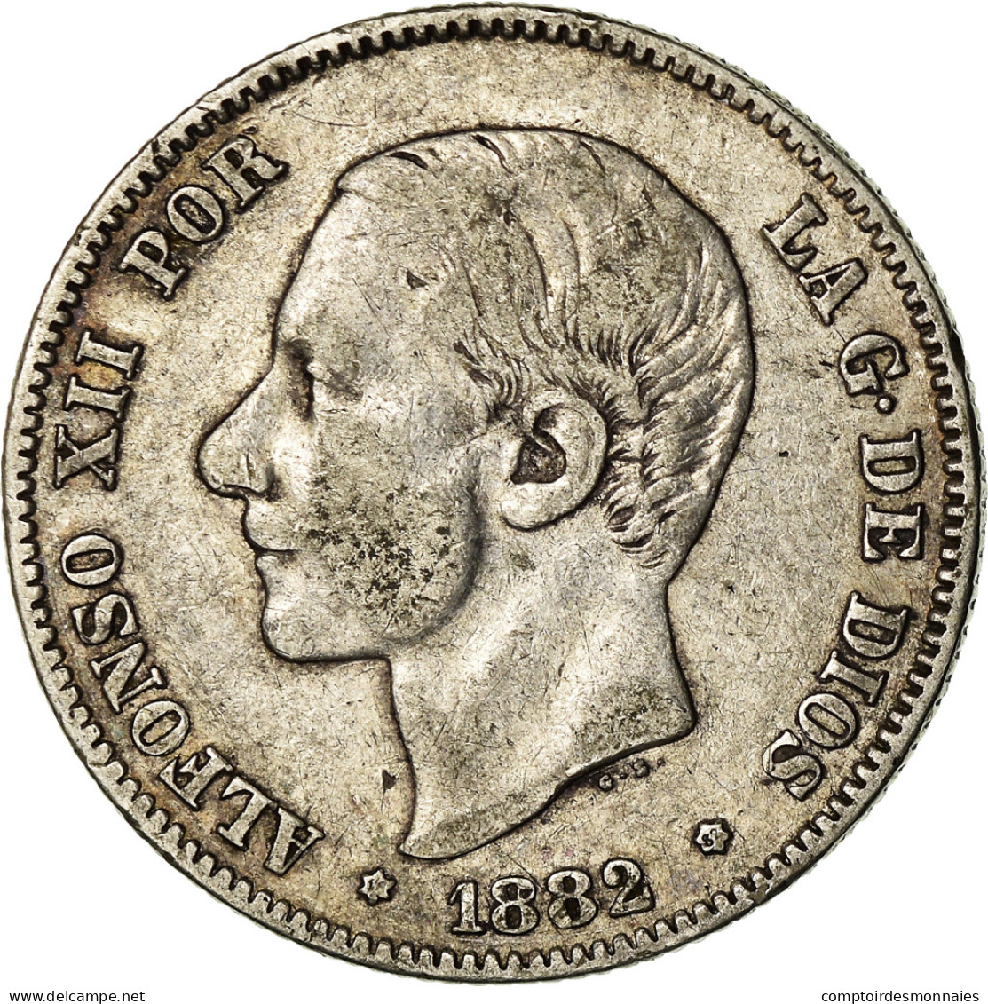 Monnaie, Espagne, Alfonso XII, 2 Pesetas, 1882, Madrid, TTB, Argent, KM:678.2 - Premières Frappes