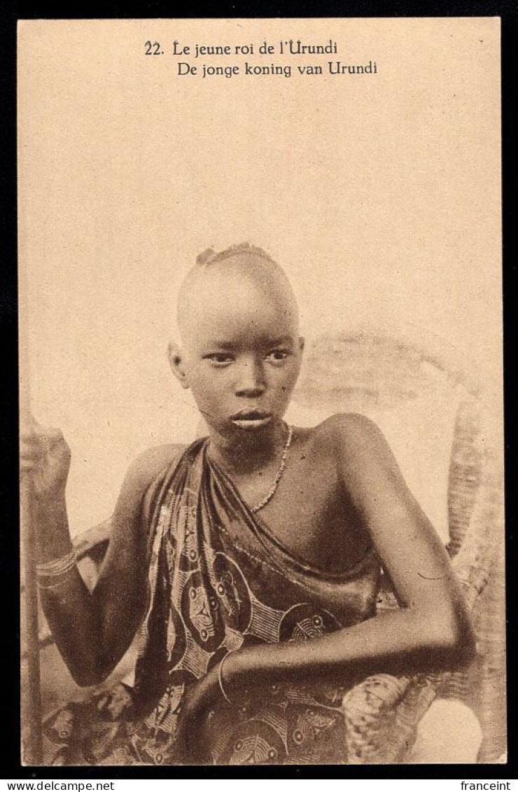 RUANDA URUNDI(1928) King Of Urundi. Illustrated Postal Card Of Belgian Congo Overprinted For Use In Ruanda-Urundi. Sepia - Entiers Postaux