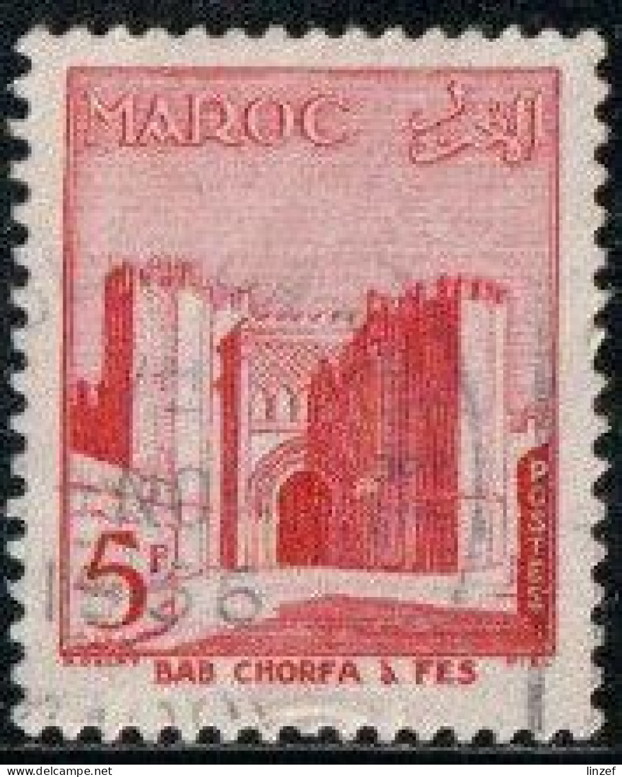 Maroc 1955 Yv. N°349 - 5f Rouge Bab-el-Chorfa à Fès  - Oblitéré - Oblitérés