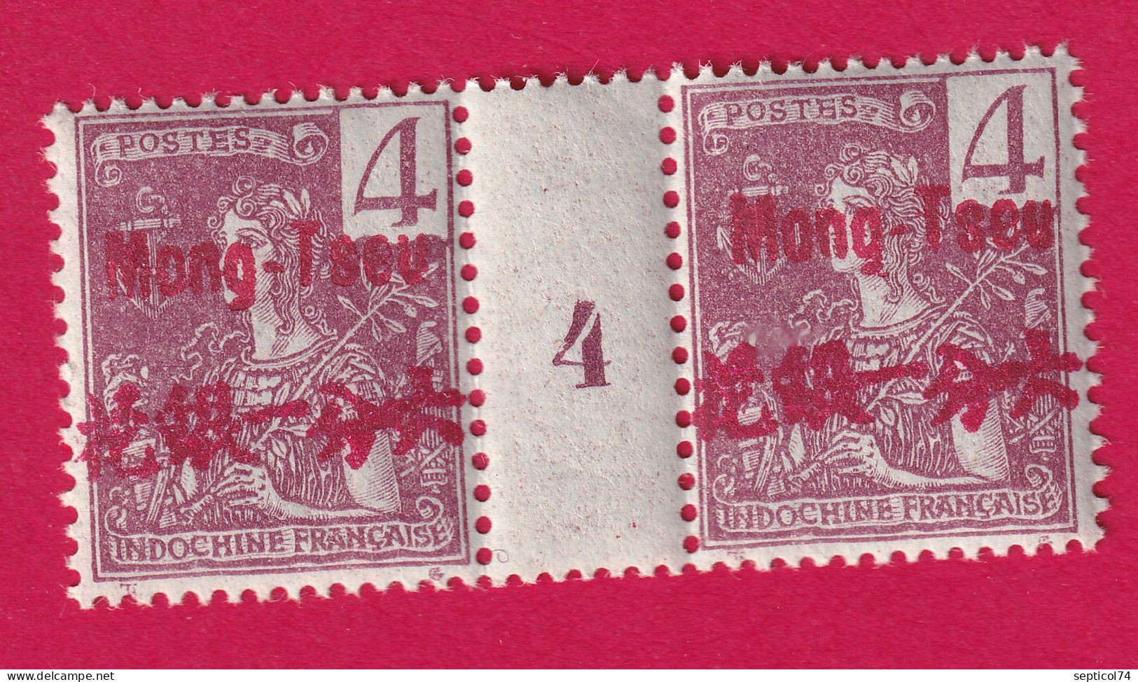 MONG TZEU CHINE N°19 PAIRE MILLESIME 4 NEUF SANS CHARNIERE GOMME COLONIALE COTE 380€ TIMBRE STAMP BRIEFMARKEN CHINA - Neufs