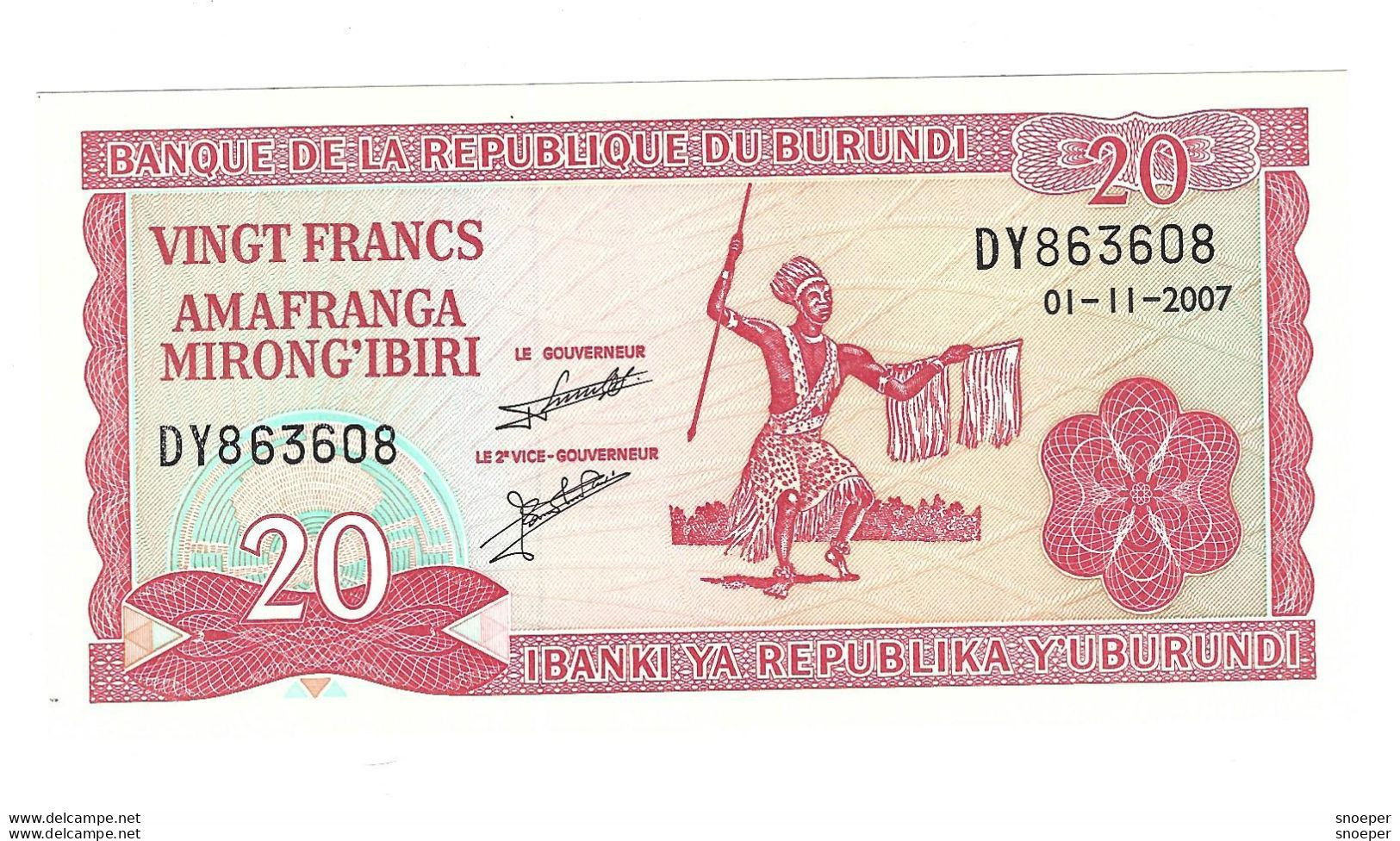 Burundi 20 Francs 2007  Km 27d  Unc - Burundi