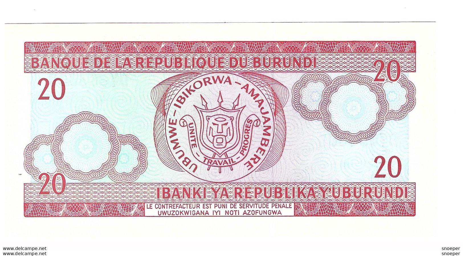 Burundi 20 Francs 2007  Km 27d  Unc - Burundi