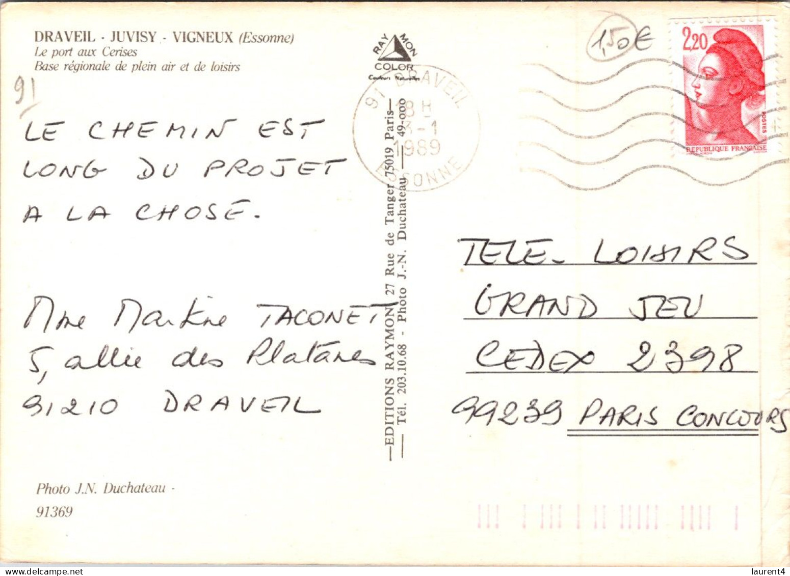 2-1-2024 (4 W 10) France - Port Aux Cerises De Draveil (sail Ships) - Vela