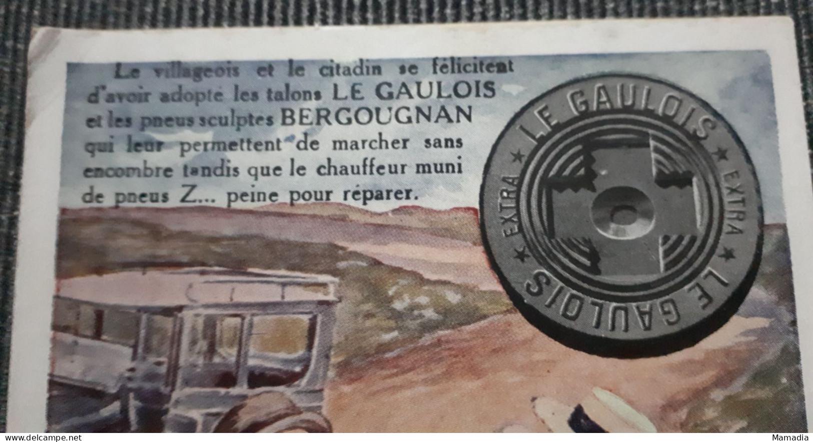 CARTE PUBLICITAIRE CAOUTCHOUC PNEUS ETS BERGOUGNAN TALON LE GAULOIS  T. SALA - Publicité