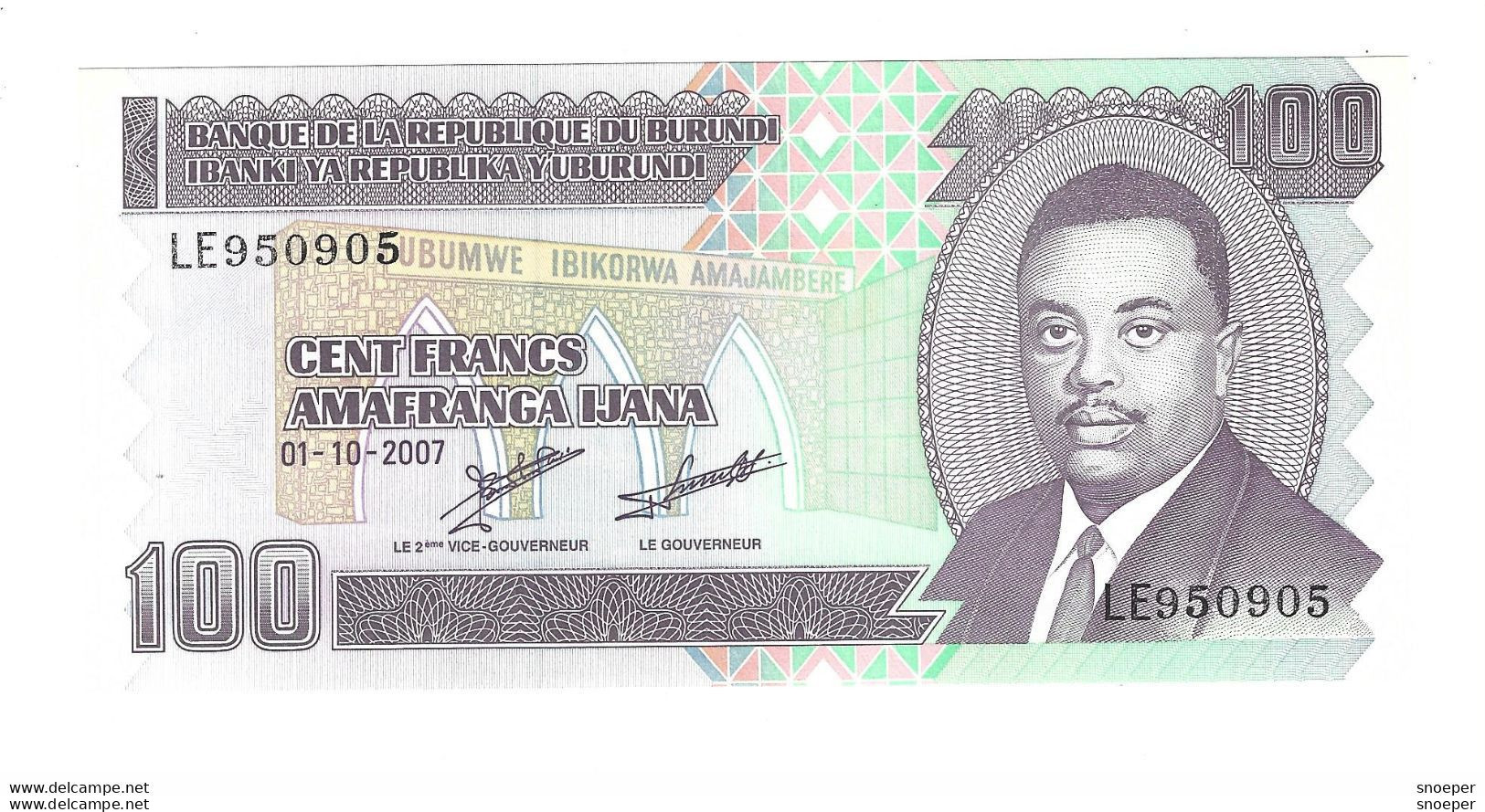 *burundi 100 Francs 2007  Km 37f  Unc - Burundi