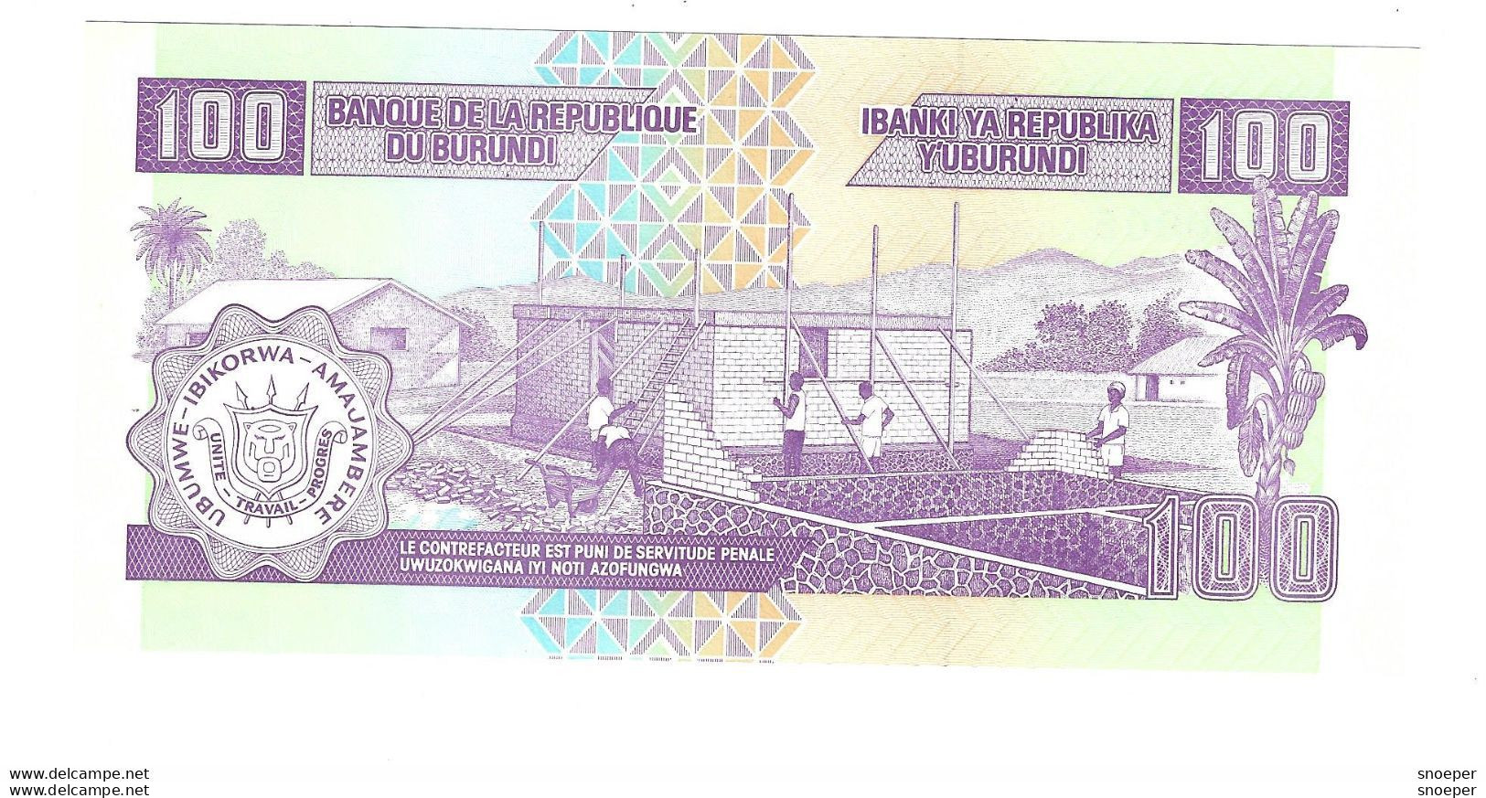 *burundi 100 Francs 2007  Km 37f  Unc - Burundi