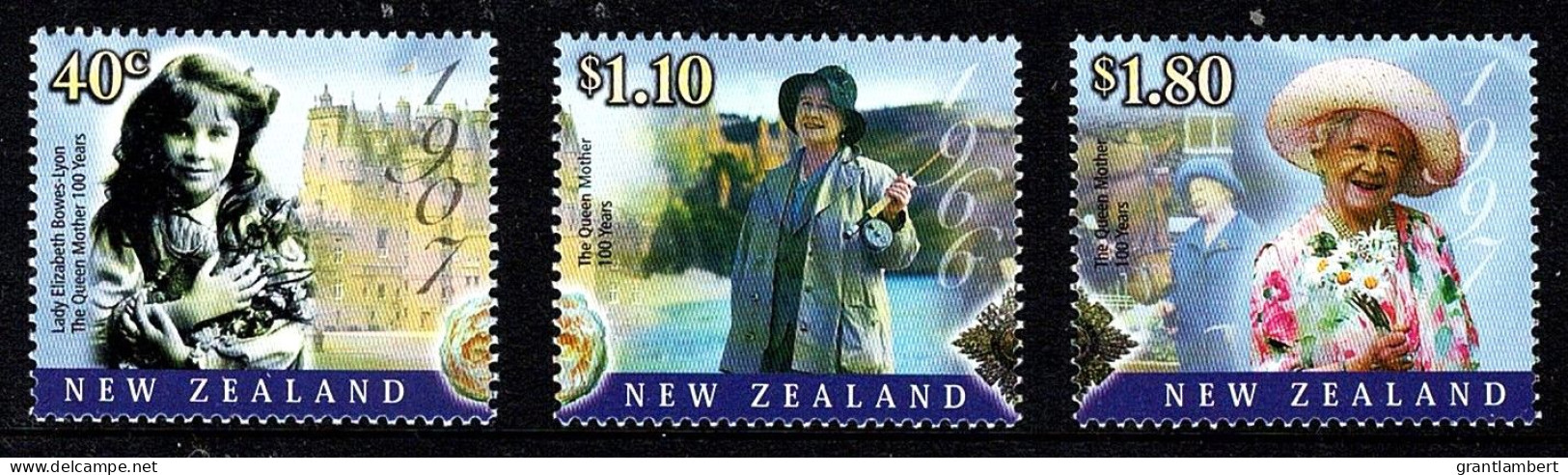 New Zealand 2000 Queen Mother's 100th Birthday  Set Of 3 MNH - - Nuevos