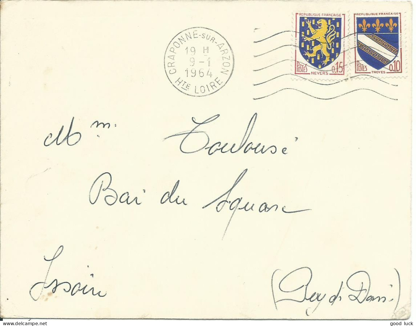 FRANCE LETTRE 25c CRAPONNE ( HAUTE LOIRE ) POUR  ISSOIRE ( PUY DE DOME ) DE 1964 LETTRE COVER - 1941-66 Armoiries Et Blasons