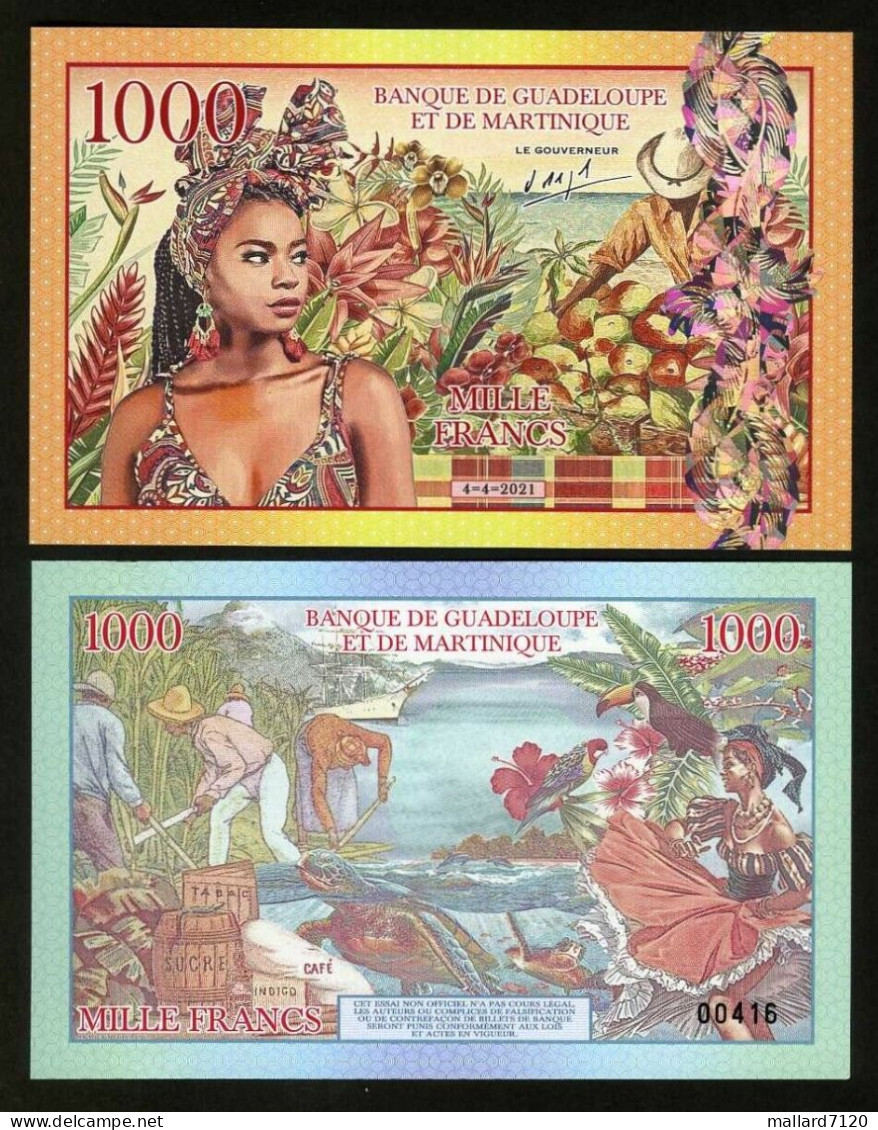 Guadeloupe Martinique, 1000 Francs, 2021 Private Issue Fantasy Polymer - Andere & Zonder Classificatie