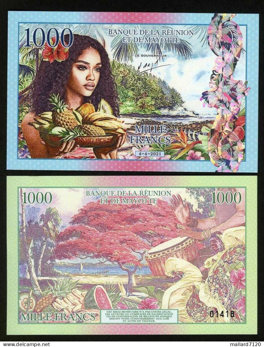 Reunion And Mayotte, 1000 Francs, 2021 Private Issue Fantasy Polymer - Other & Unclassified