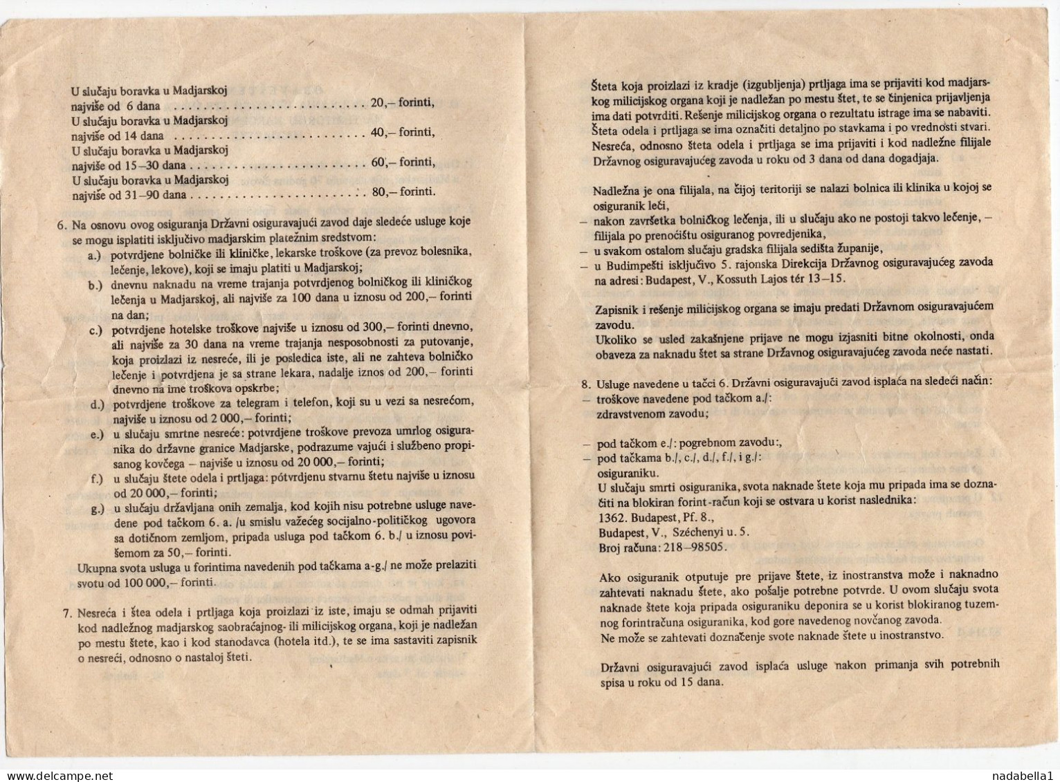 1986. HUNGARY,20 FT. AB STAMP ON INSURANCE INSTRUCTION LEAFLET IN SERBO CROAT FOR TRAVELERS IN HUNGARY - Altri & Non Classificati