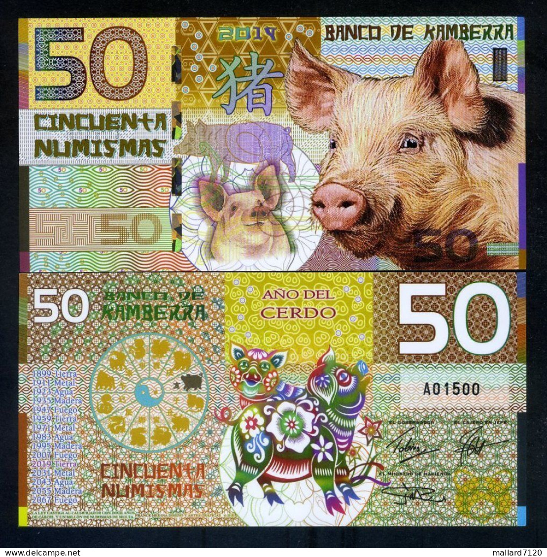 Kamberra, POLYMER, 50 Numismas, 2019, China Zodiac Lunar Year Of The Pig - Andere & Zonder Classificatie