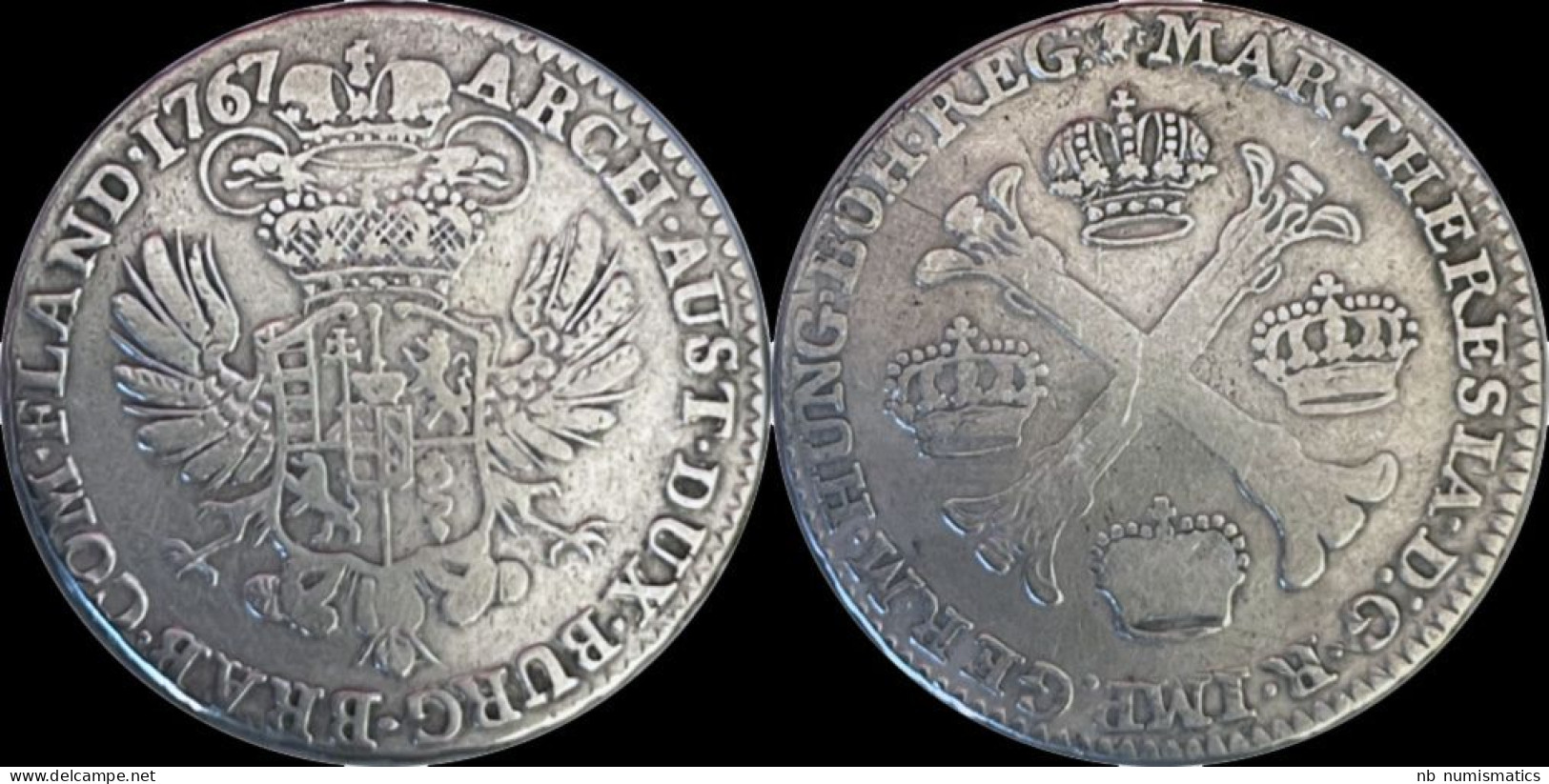 Austrian Netherlands Maria-Theresia 1/2 Kroon (couronne) 1767 - 1714-1794 Österreichische Niederlande