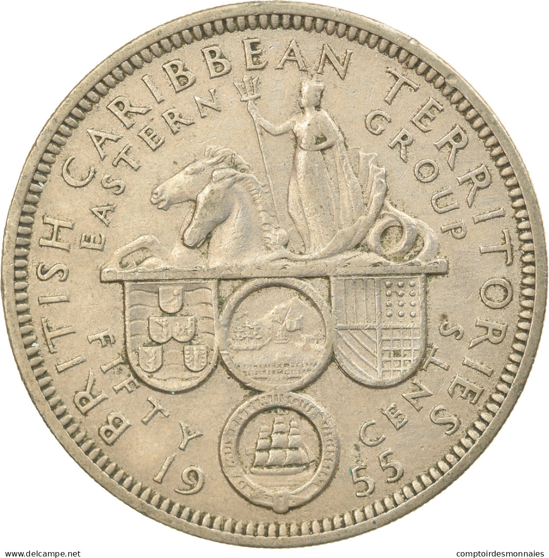 Monnaie, Etats Des Caraibes Orientales, Elizabeth II, 50 Cents, 1955, TTB - Britse Caribische Gebieden