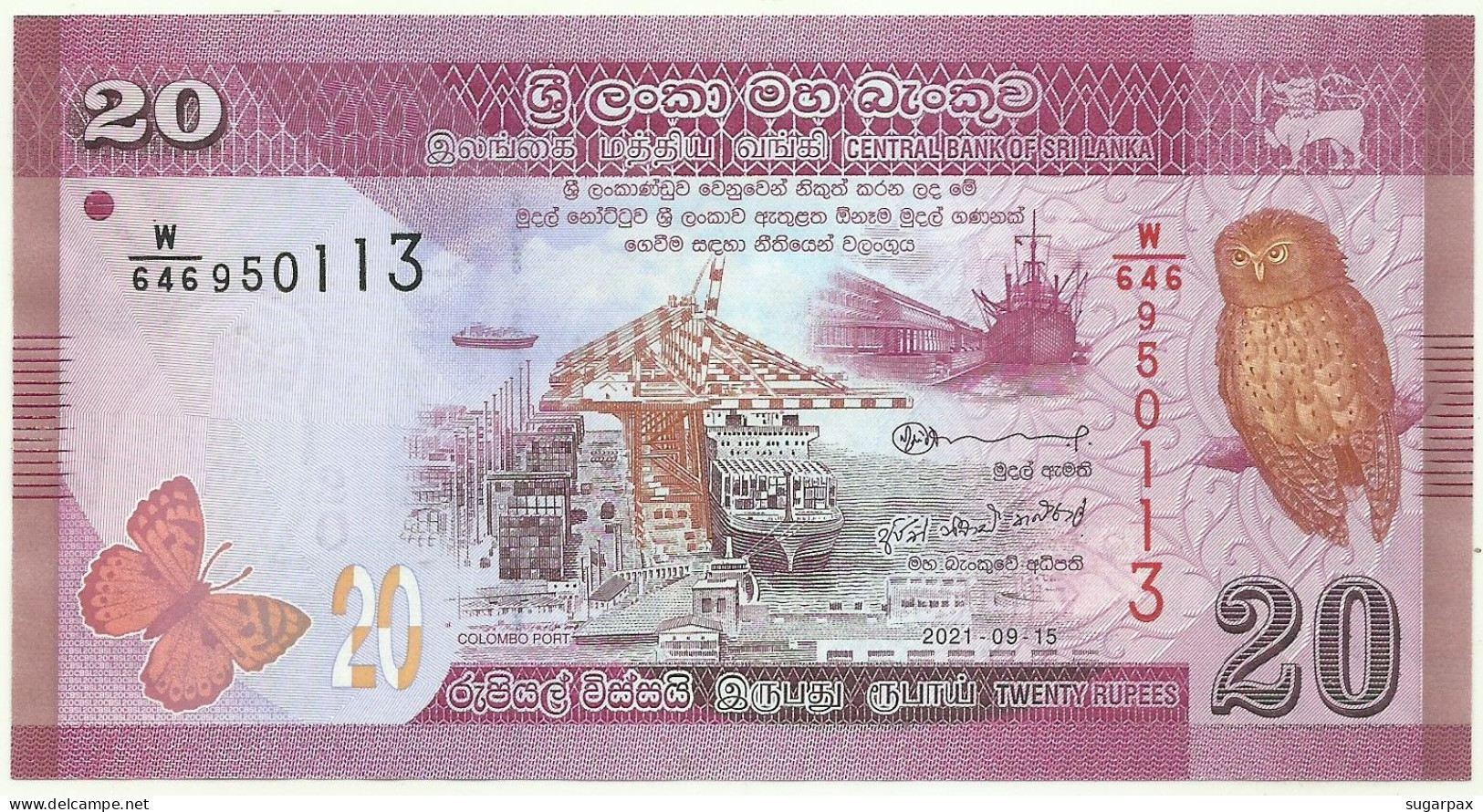 SRI LANKA - 20 RUPEES - 2021.09.15 - Pick 123.NEW - Unc. - Serie W/646 - Sri Lanka