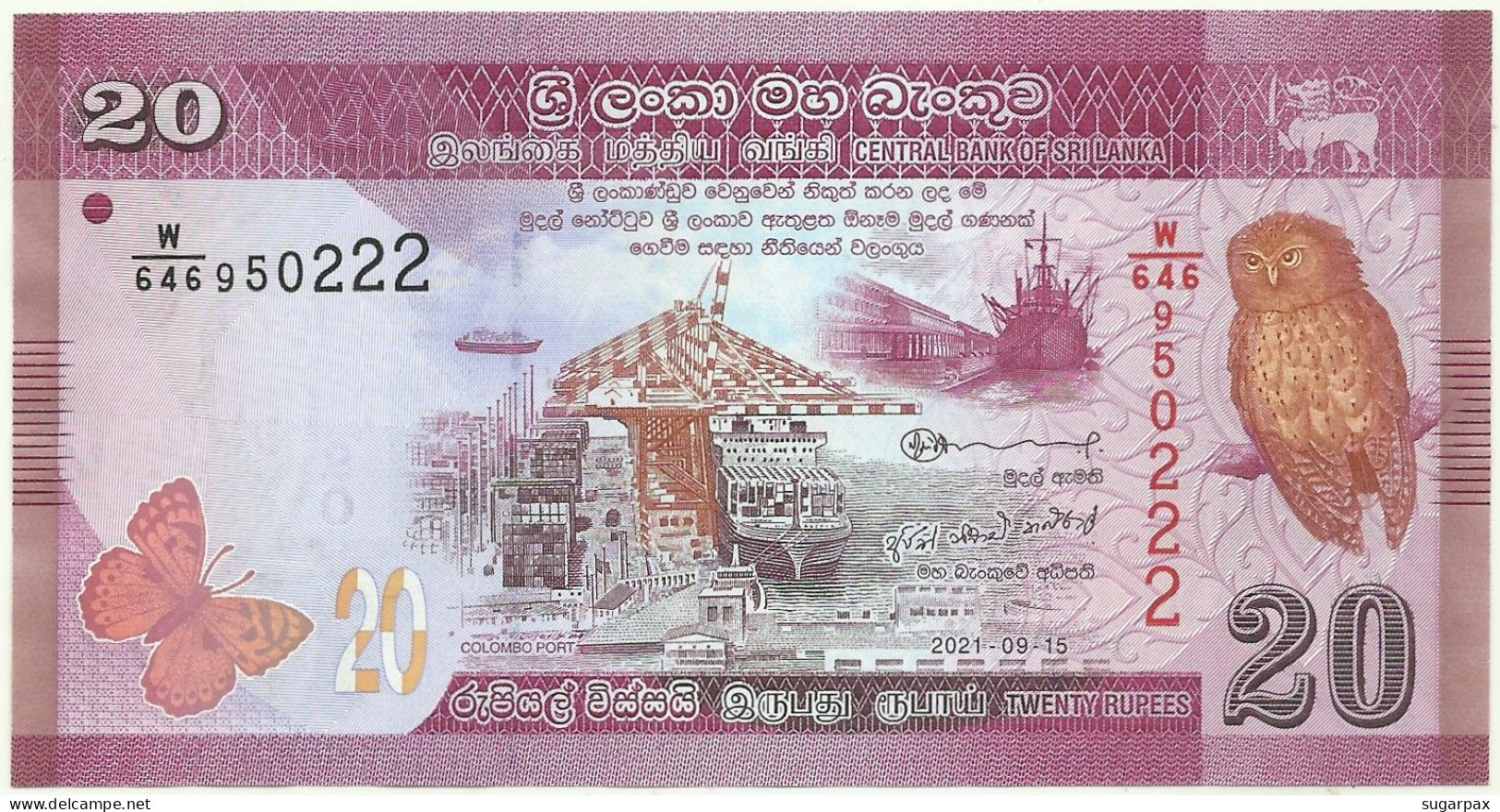 SRI LANKA - 20 RUPEES - 2021.09.15 - Pick 123.NEW - Unc. - Serie W/646 - Sri Lanka