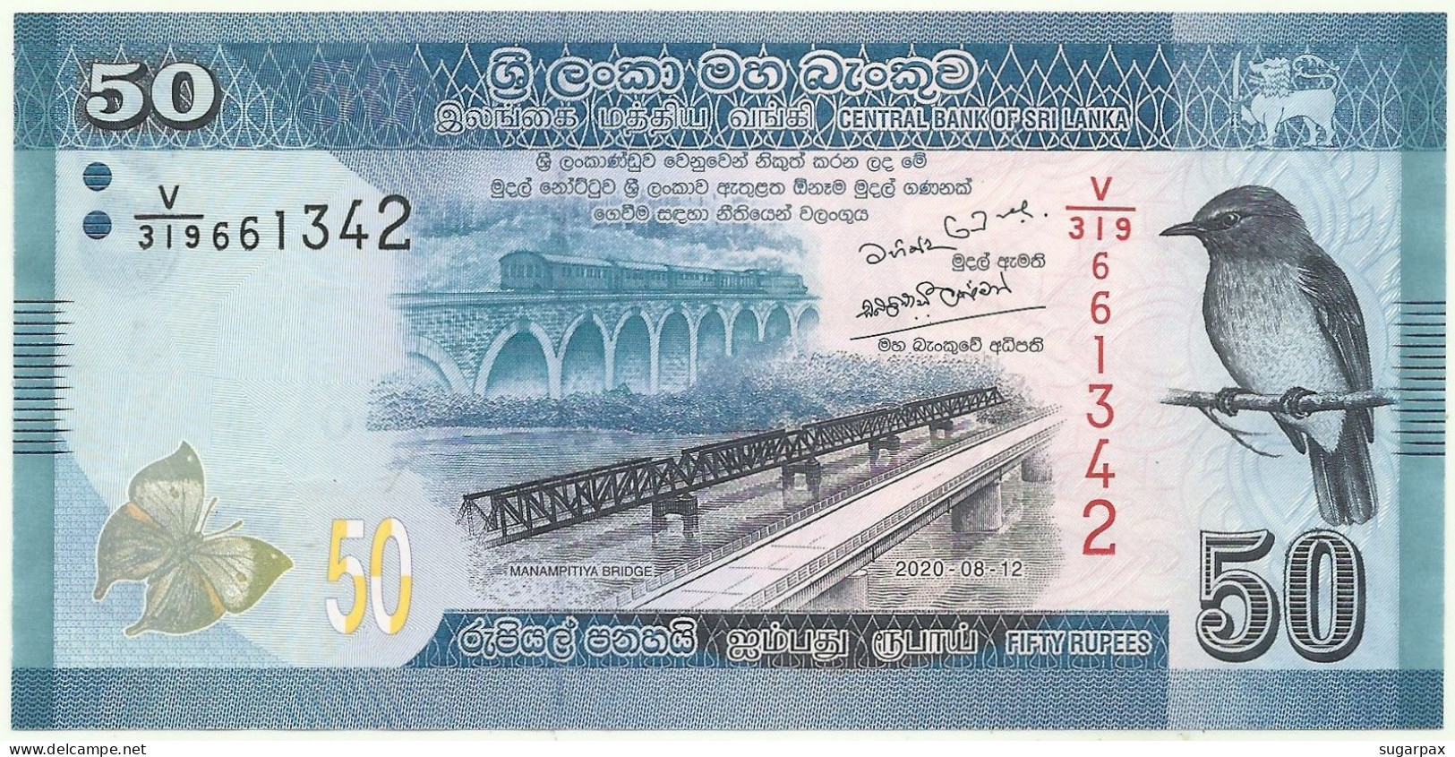 SRI LANKA - 50 RUPEES - 2020.08.12 - Pick 124.NEW - Unc. - Serie V/319 - Sri Lanka