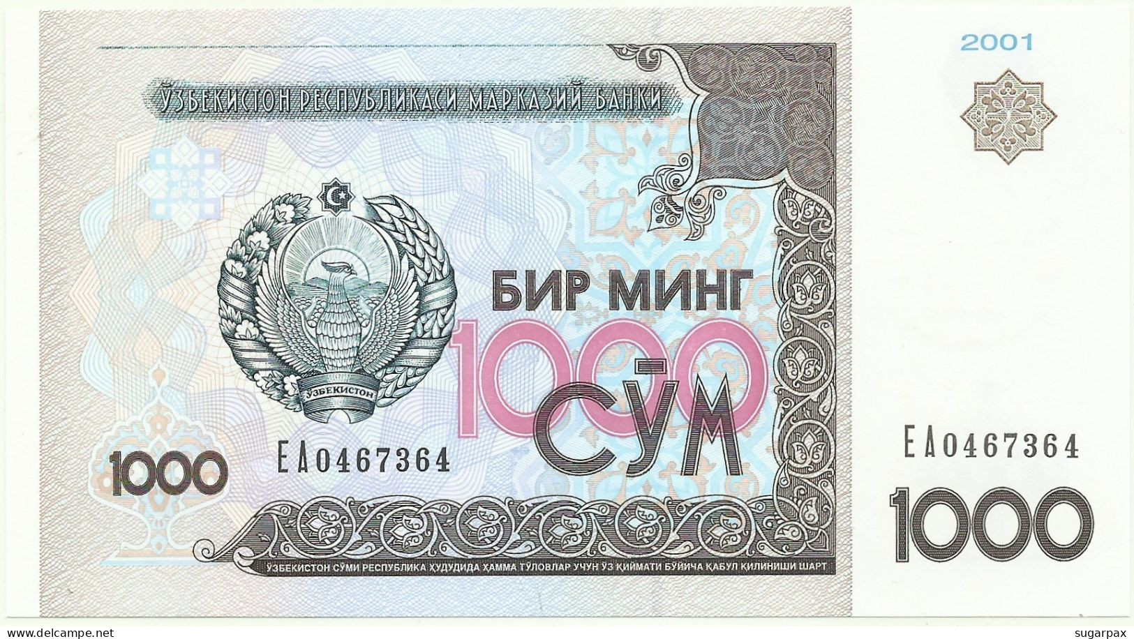 UZBEKISTAN - 1000 SUM - 2001 - Pick 82 - Unc. - 1.000 - Ouzbékistan