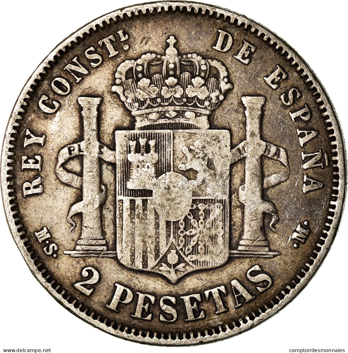 Espagne, Alfonso XII, 2 Pesetas, 1882, Madrid, Argent, TB, KM:678.2 - First Minting