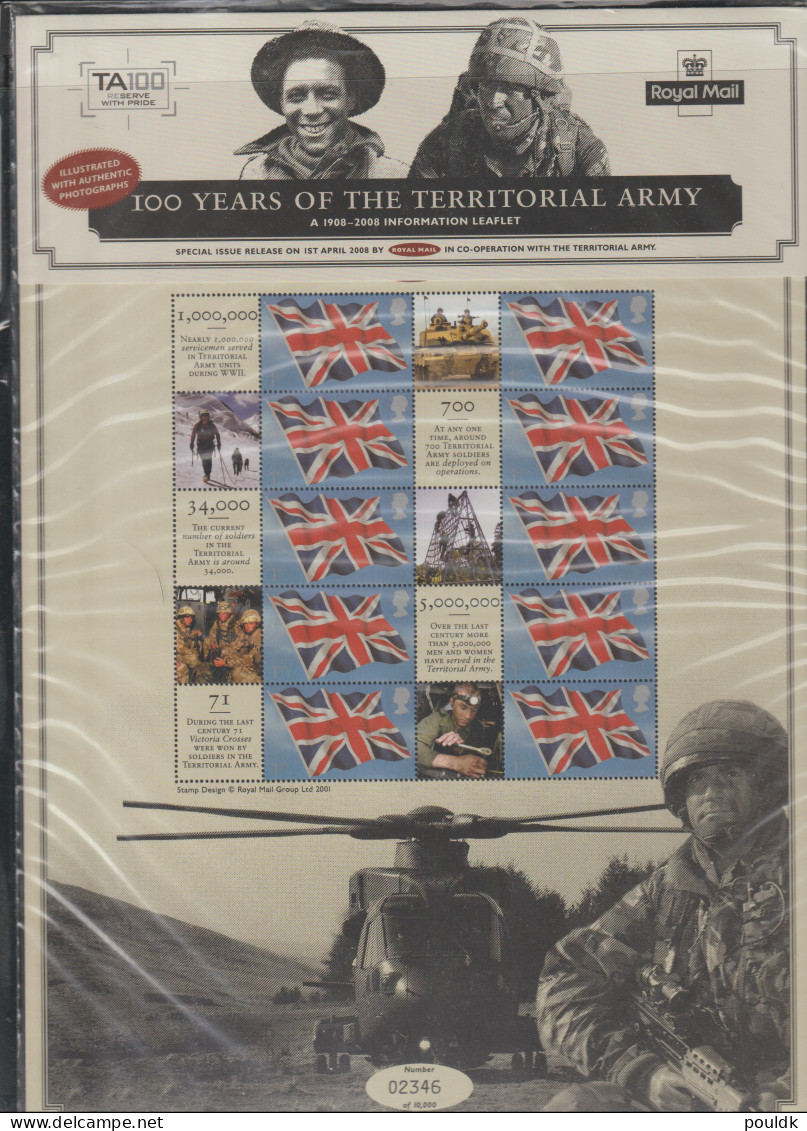 United Kingdom 2008 100 Years Territorial Army Smilers Sheet Complete With Insert MNH/**. Postal Weight 0,2 - Francobolli Personalizzati