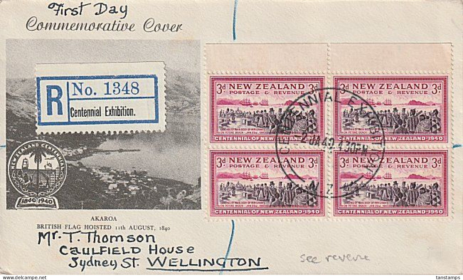 BLUE BATHS NZ CINDERELLA TIED ON REGISTERED CENTENNIAL EXHIBITION FDC - Storia Postale