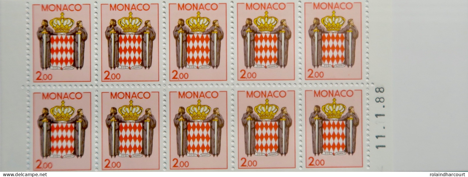 LP3969/313 - 1988 - MONACO - ARMOIRIES - CARNET (non Plié) N°2 TIMBRES NEUFS** - Carnets