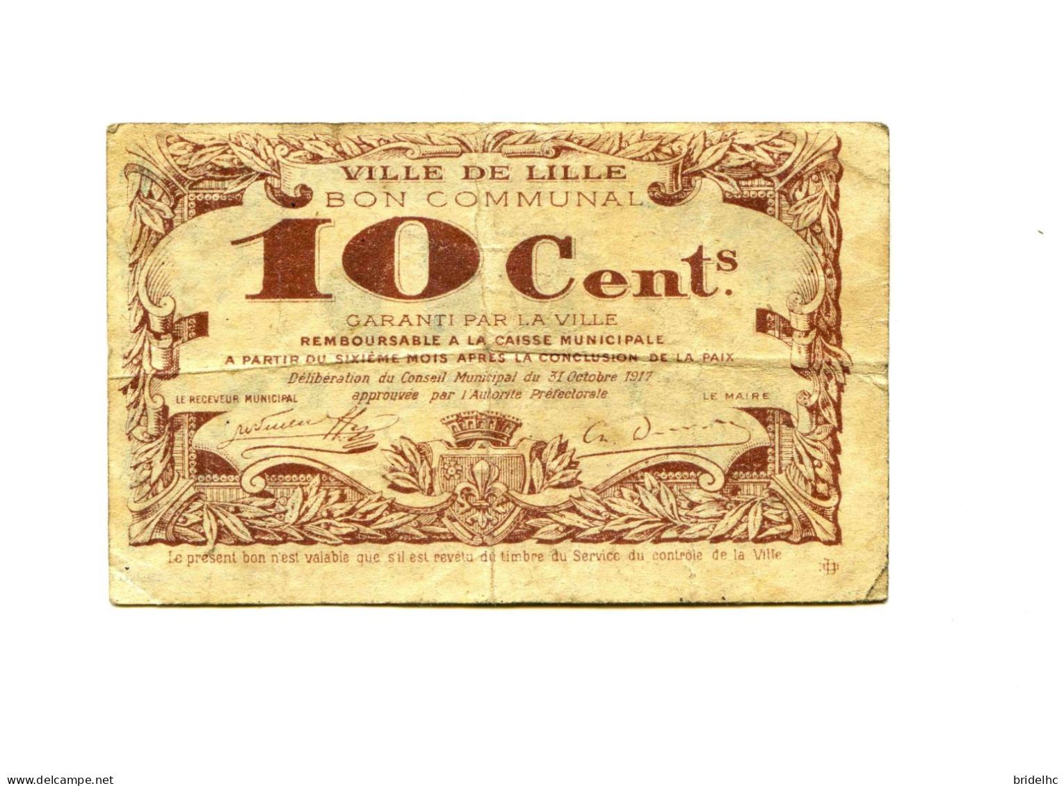 10 Centimes Bon Communal Ville De  Lille - Bonos