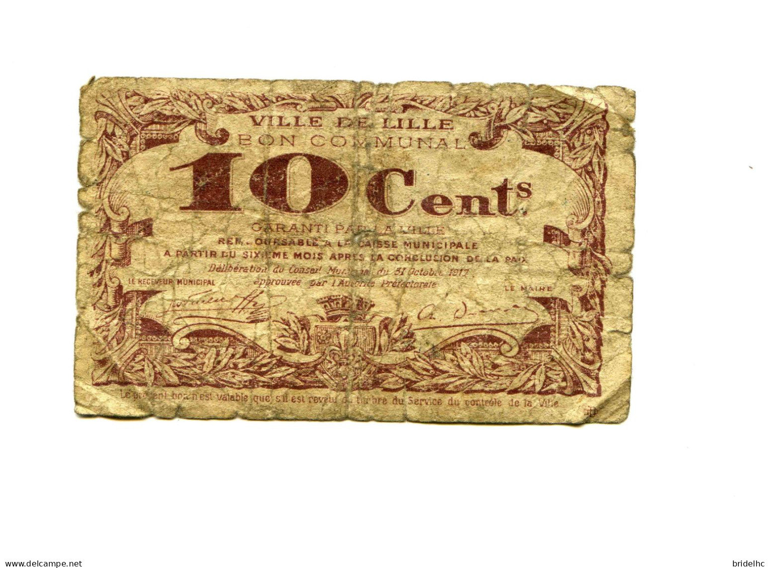 10 Centimes Bon Communal Ville De  Lille - Bonos