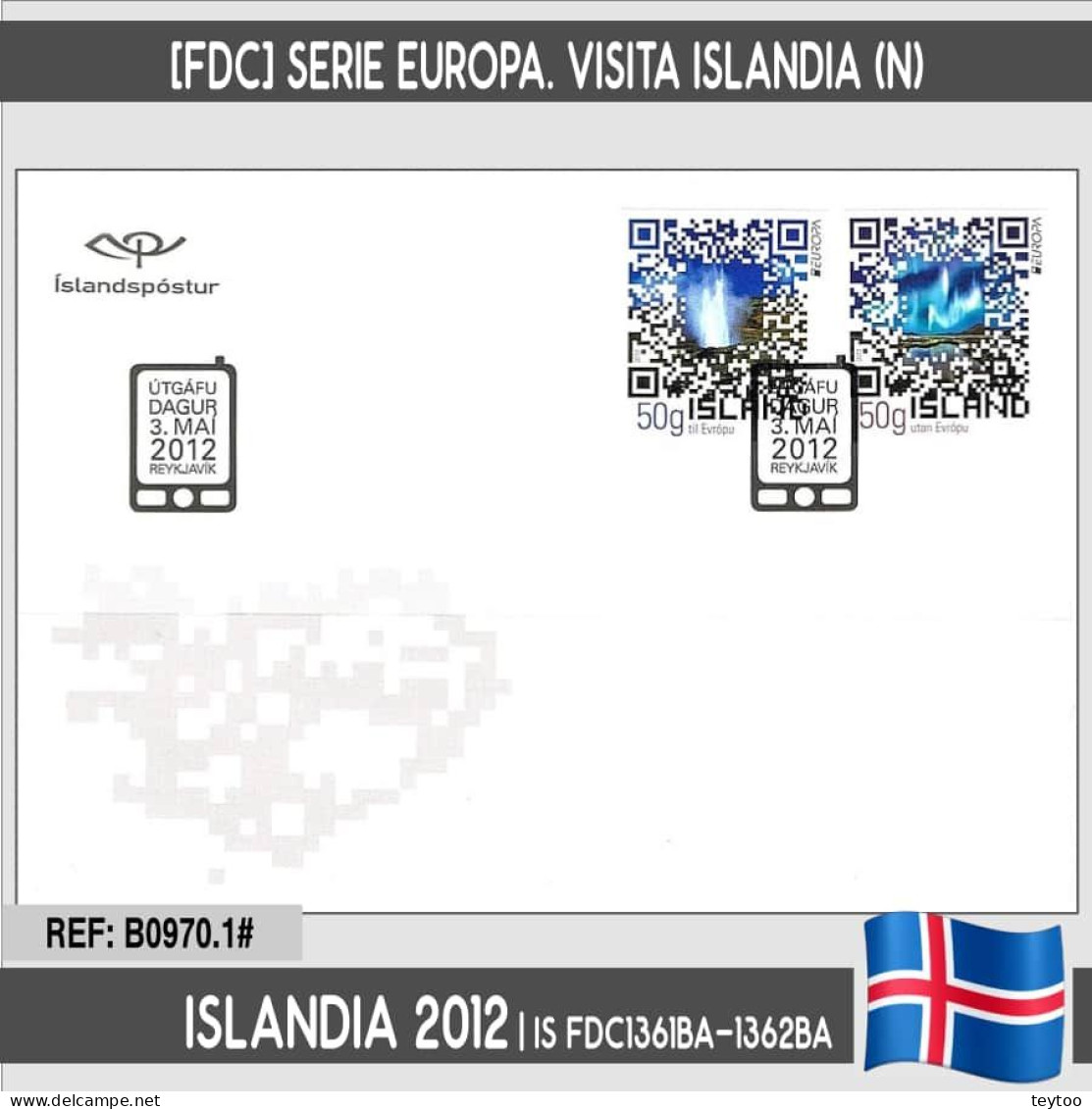 B0970.1# Islandia 2012 [FDC] Serie Europa: Visite Islandia (N) - FDC