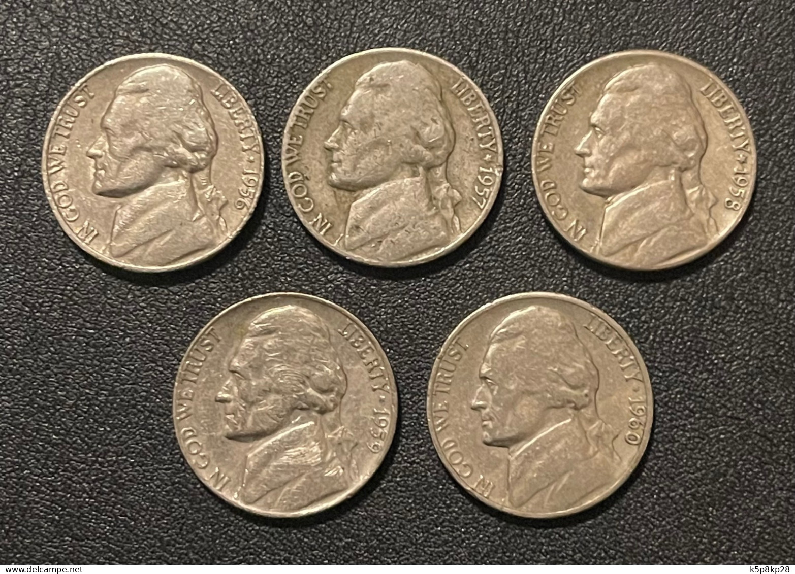 USA 5 Cent Coins, Years 1956,57,58,59,60,  Circulated - Autres & Non Classés