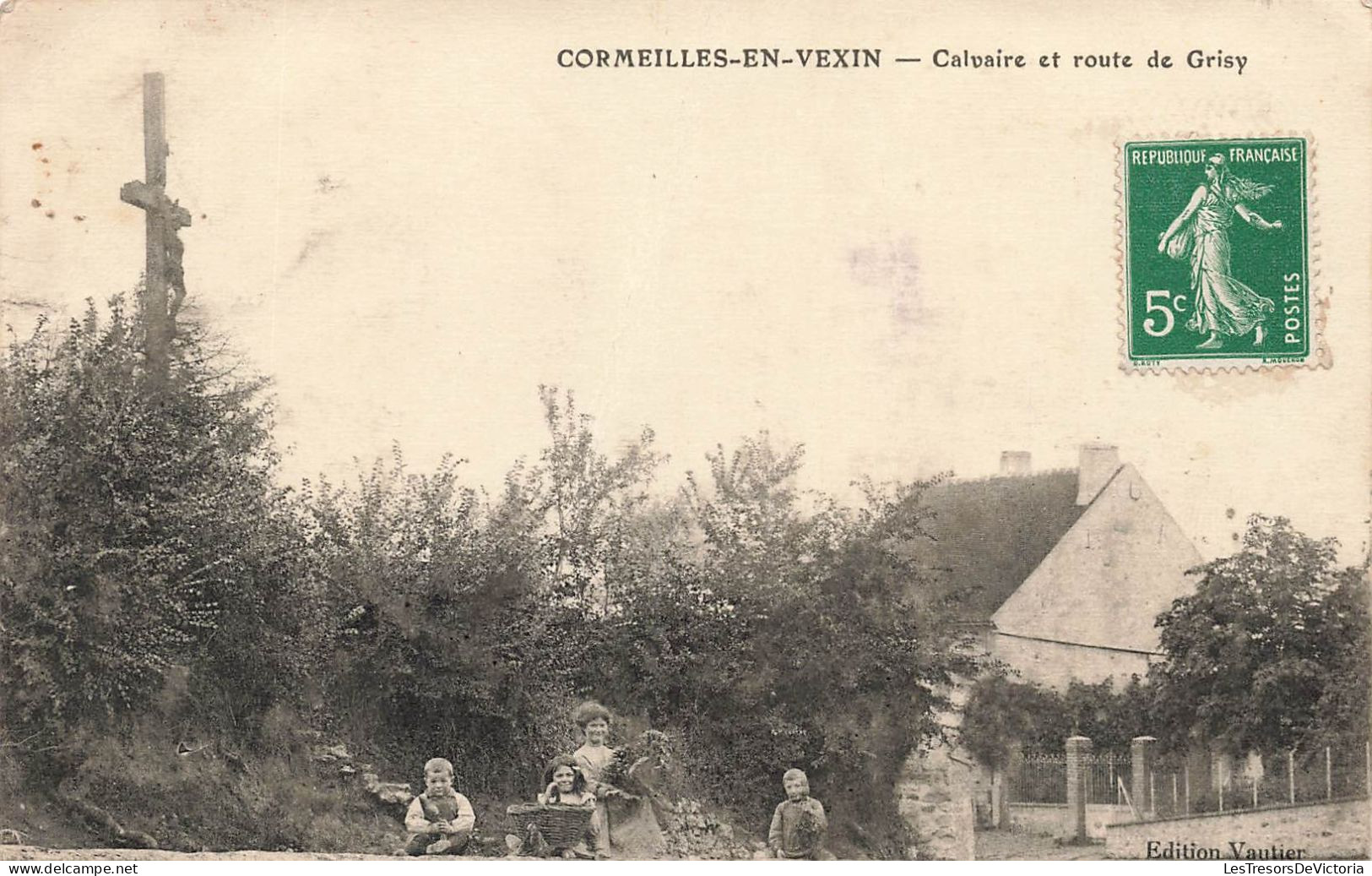 FRANCE - Cormeilles En Vexin - Calvaire Et Route De Grisy - Enfants Avec Des Paniers De Fleurs - Carte Postale Ancienne - Autres & Non Classés