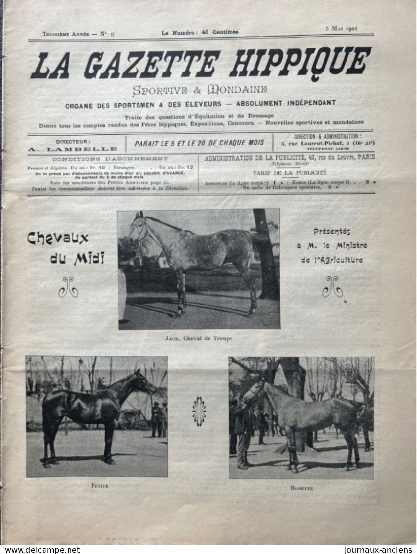 1901 Rare Revue Hippique LA GAZETTE HIPPIQUE Sportive Et Mondaine N° 9 - CHEVAUX DU MIDI - COURSES DE TARBES - GAILLON - Hipismo