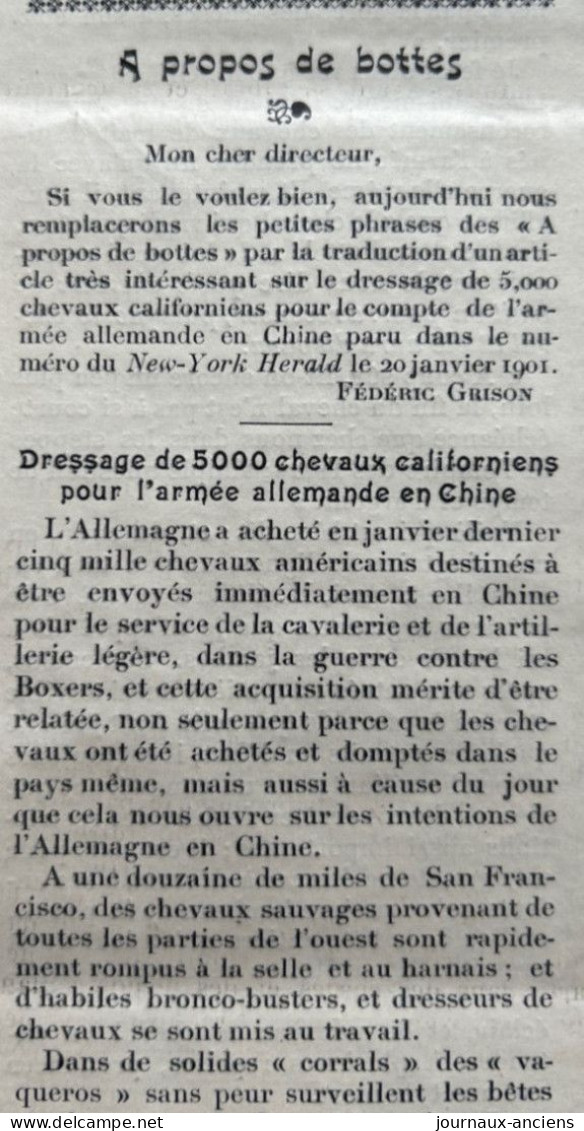 1901 Rare revue Hippique LA GAZETTE HIPPIQUE Sportive et Mondaine N° 9 - CHEVAUX DU MIDI - COURSES DE TARBES - GAILLON