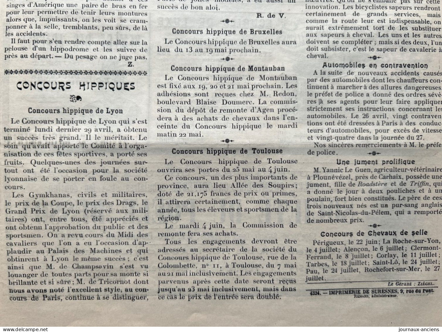 1901 Rare revue Hippique LA GAZETTE HIPPIQUE Sportive et Mondaine N° 9 - CHEVAUX DU MIDI - COURSES DE TARBES - GAILLON