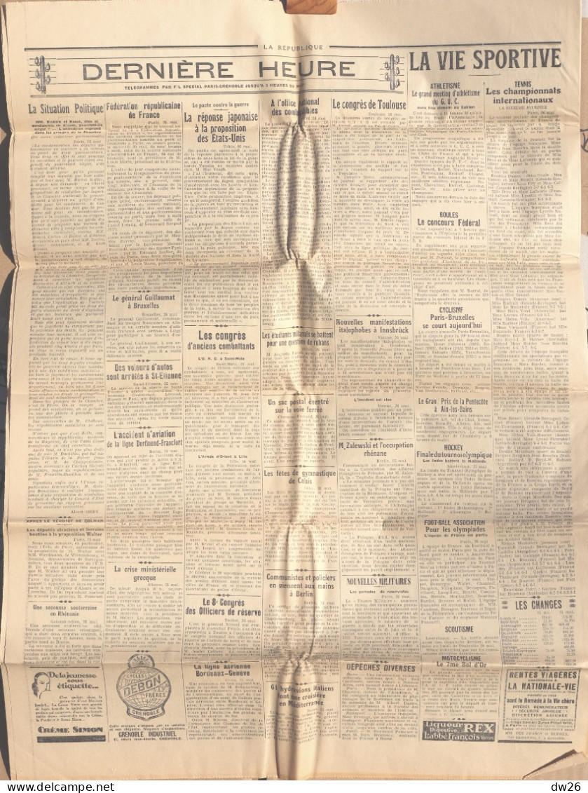 Quotidien - Le Journal La République De L'Isère Et Du Sud-Est, N° 148 Mai 1928 (Drames De L'air, élections Allemandes..) - Allgemeine Literatur