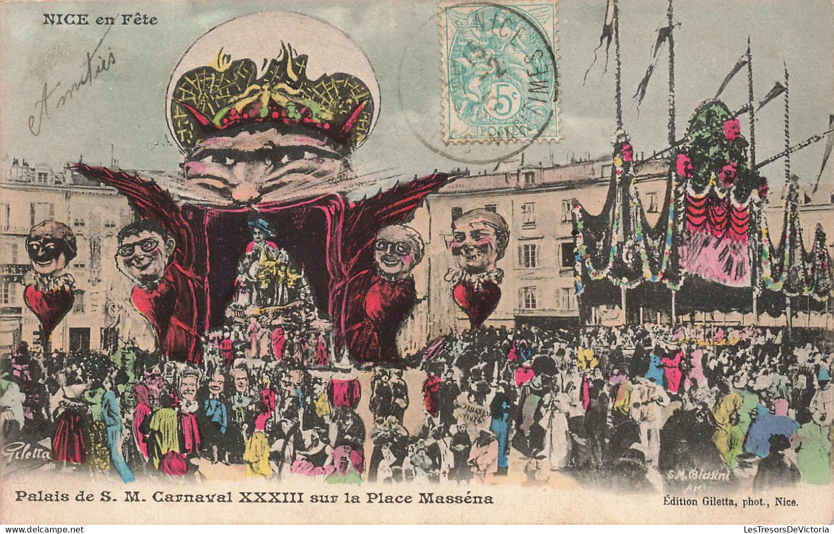 FRANCE - Nice En Fête - Palais De SM Carnavl XXXIII Sur La Place Masséna - Illustration - Animé - Carte Postale Ancienne - Carnevale