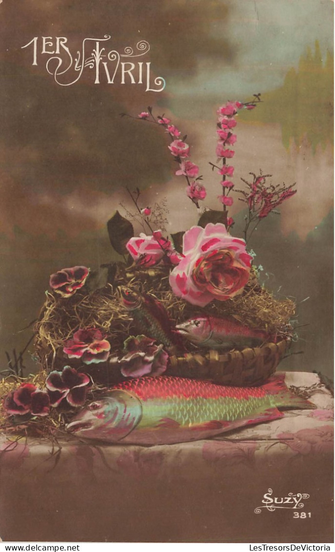 FETES ET VOEUX - 1er Avril - Un Poisson à Côté Du Bouquet De Fleurs - Colorisé - Carte Postale Ancienne - April Fool's Day