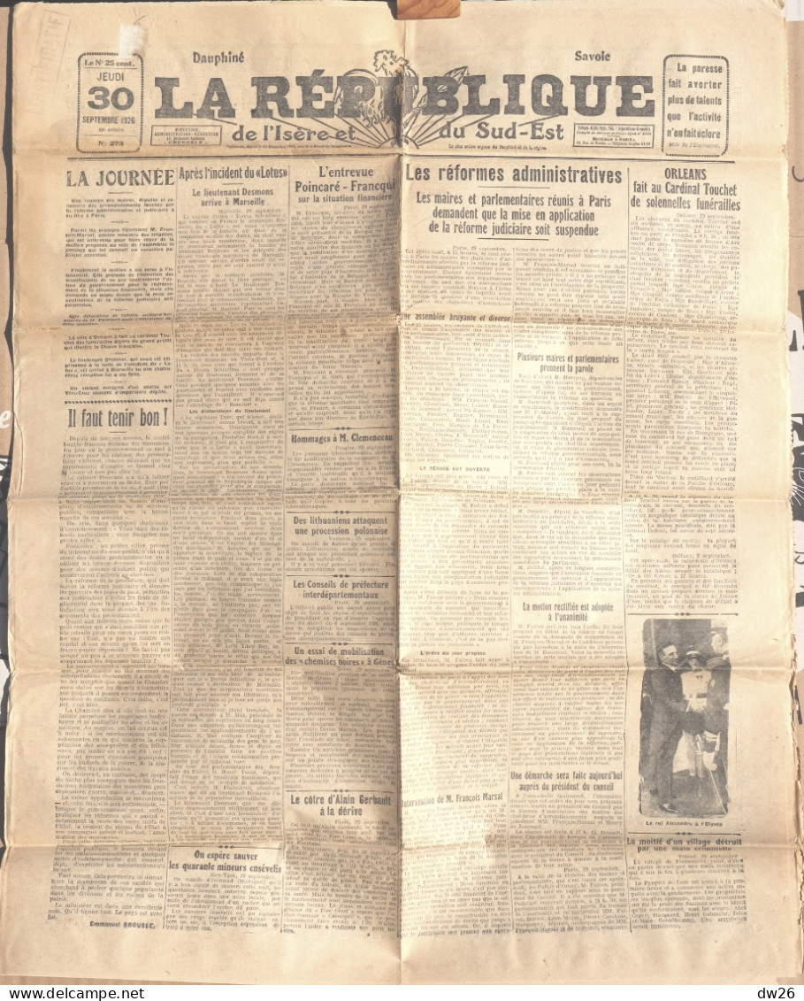 Quotidien - Le Journal La République De L'Isère Et Du Sud-Est, N° 273 Septembre 1926 (Politique, Infos Diverses..) - Algemene Informatie