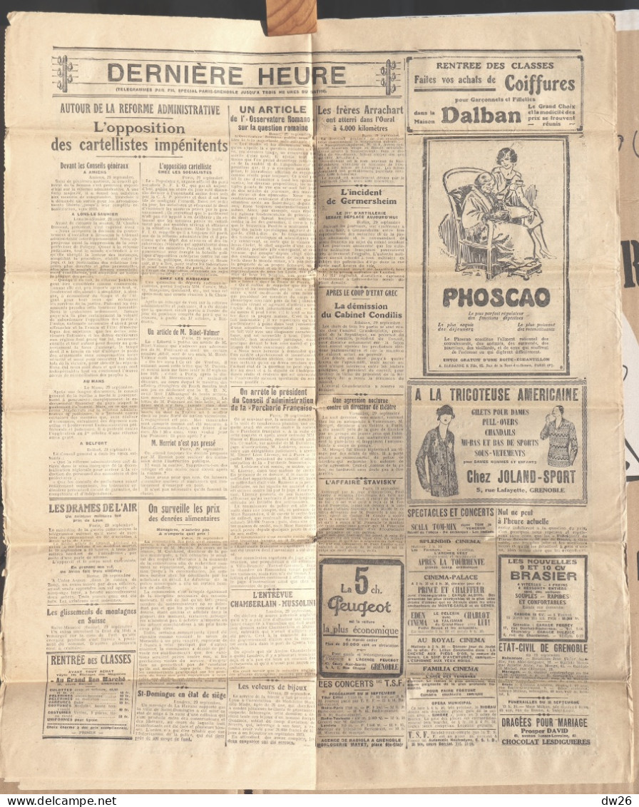 Quotidien - Le Journal La République De L'Isère Et Du Sud-Est, N° 273 Septembre 1926 (Politique, Infos Diverses..) - Algemene Informatie