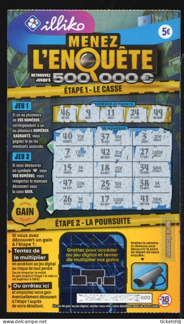 Grattage ILLIKO - MENEZ L'ENQUETE 70401 - FRANCAISE DES JEUX - Billetes De Lotería