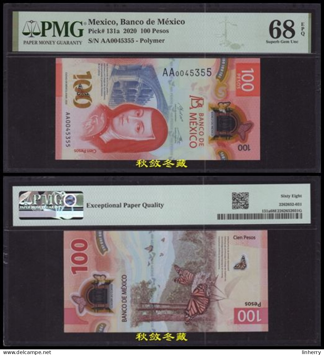 Mexico 100 Pesos (2020), Polymer,AA Prefix, IBNS Winner Note, PMG68 - Mexique