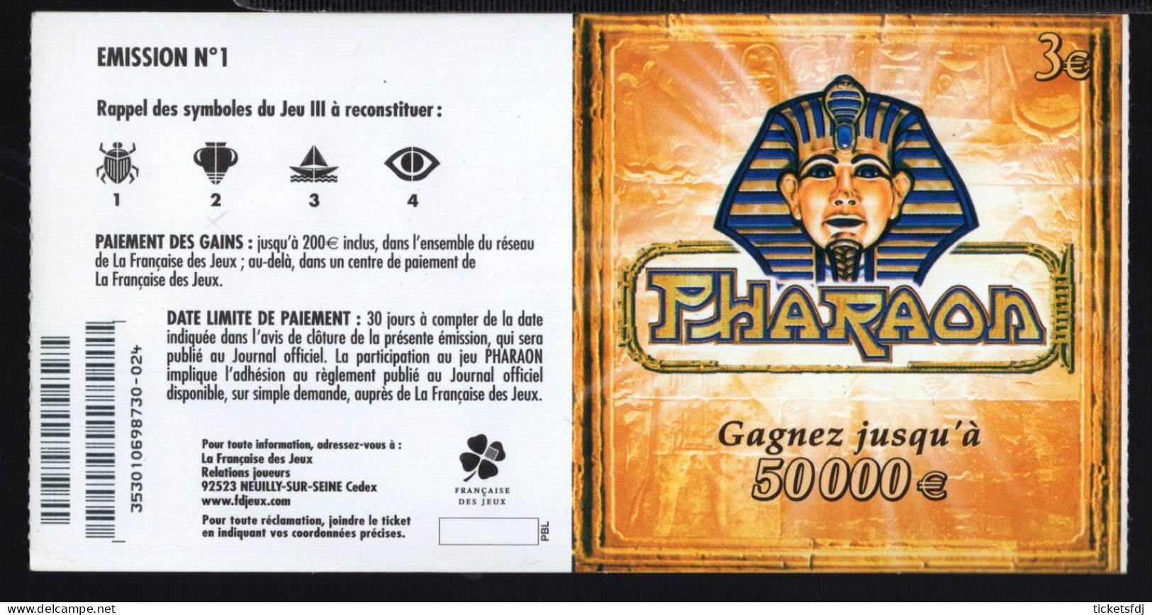 Grattage FDJ - PHARAON 35301 Trait Rouge - FRANCAISE DES JEUX - Billetes De Lotería