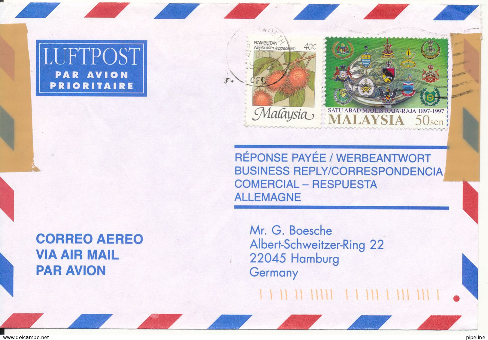 Malaysia Air Mail Cover Sent To Germany 17-10-1998 - Malaysia (1964-...)
