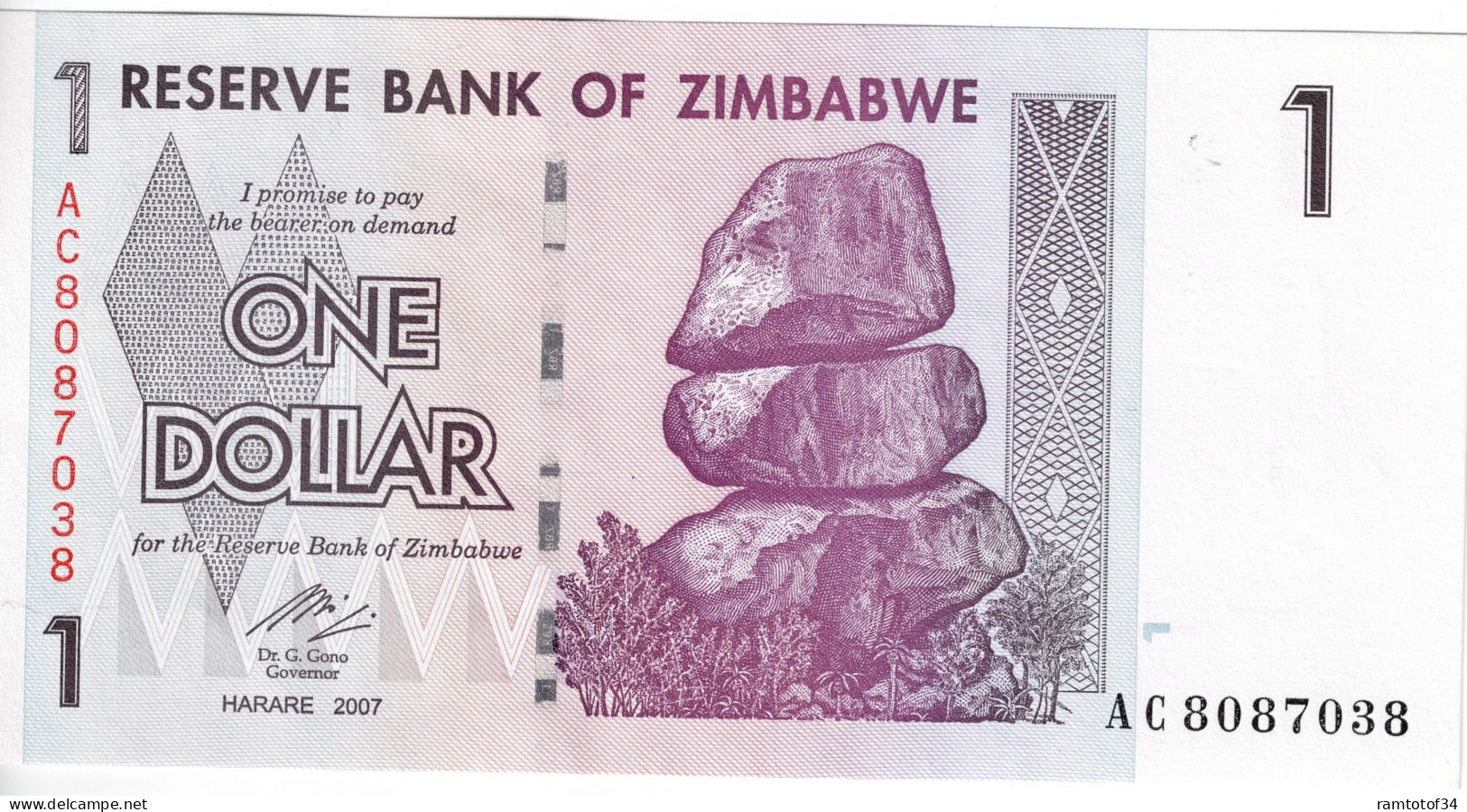 ZIMBABWE - 1 Dollars 2007 UNC - Zimbabwe