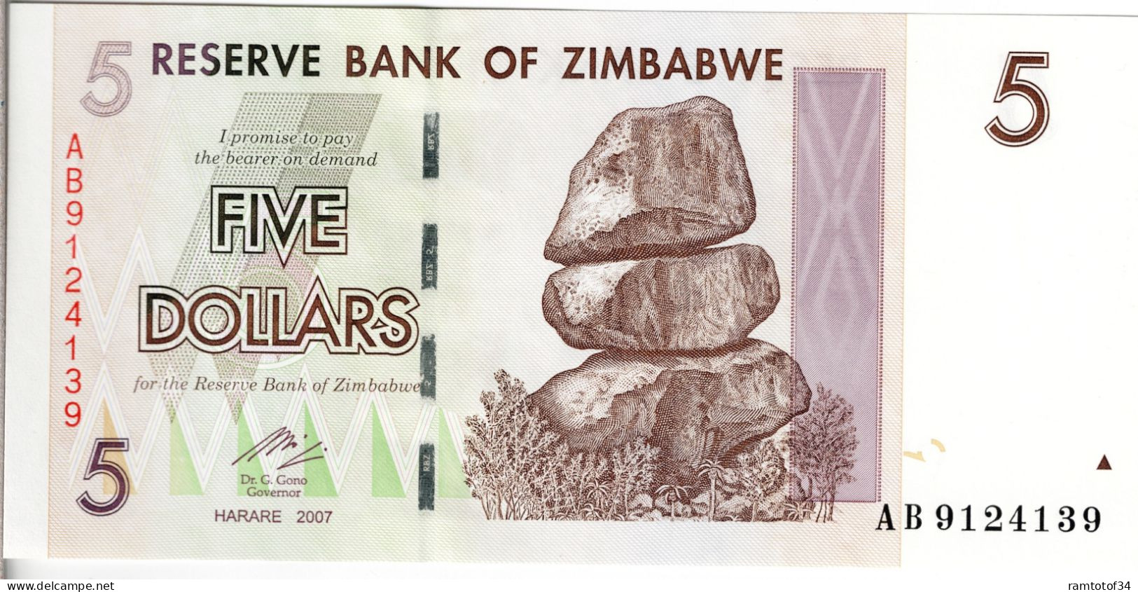 ZIMBABWE - 5 Dollars 2007 UNC - Zimbabwe