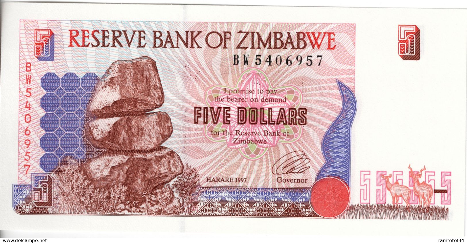 ZIMBABWE - 5 Dollars 1997 UNC - Zimbabwe
