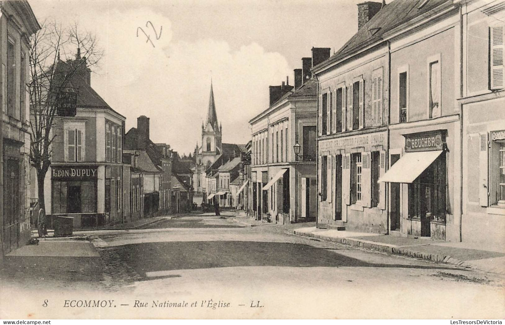 FRANCE - Ecommoy - Rue Nationale Et L'Eglise - LL - Leon Dupuy - Carte Postale Ancienne - Ecommoy